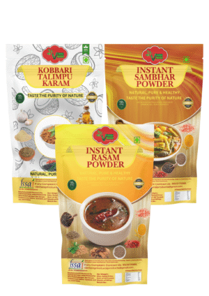 Kobbari Talimpu Karam Podi 50g + Instant Sambhar Powder 50g + Instant Rasam Powder 50g